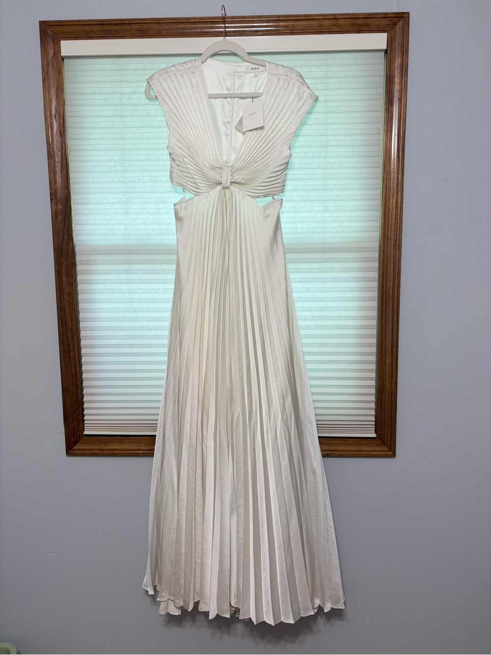 A.L.C. Ivory Pleated Knot Front Maxi Dress